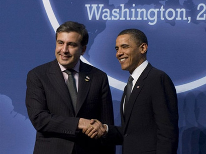 عکس: اوباما و ساکاشویلی مسایل اقتصادی و کار مشترک در افغانستان را مذاکره کردند / گرجستان